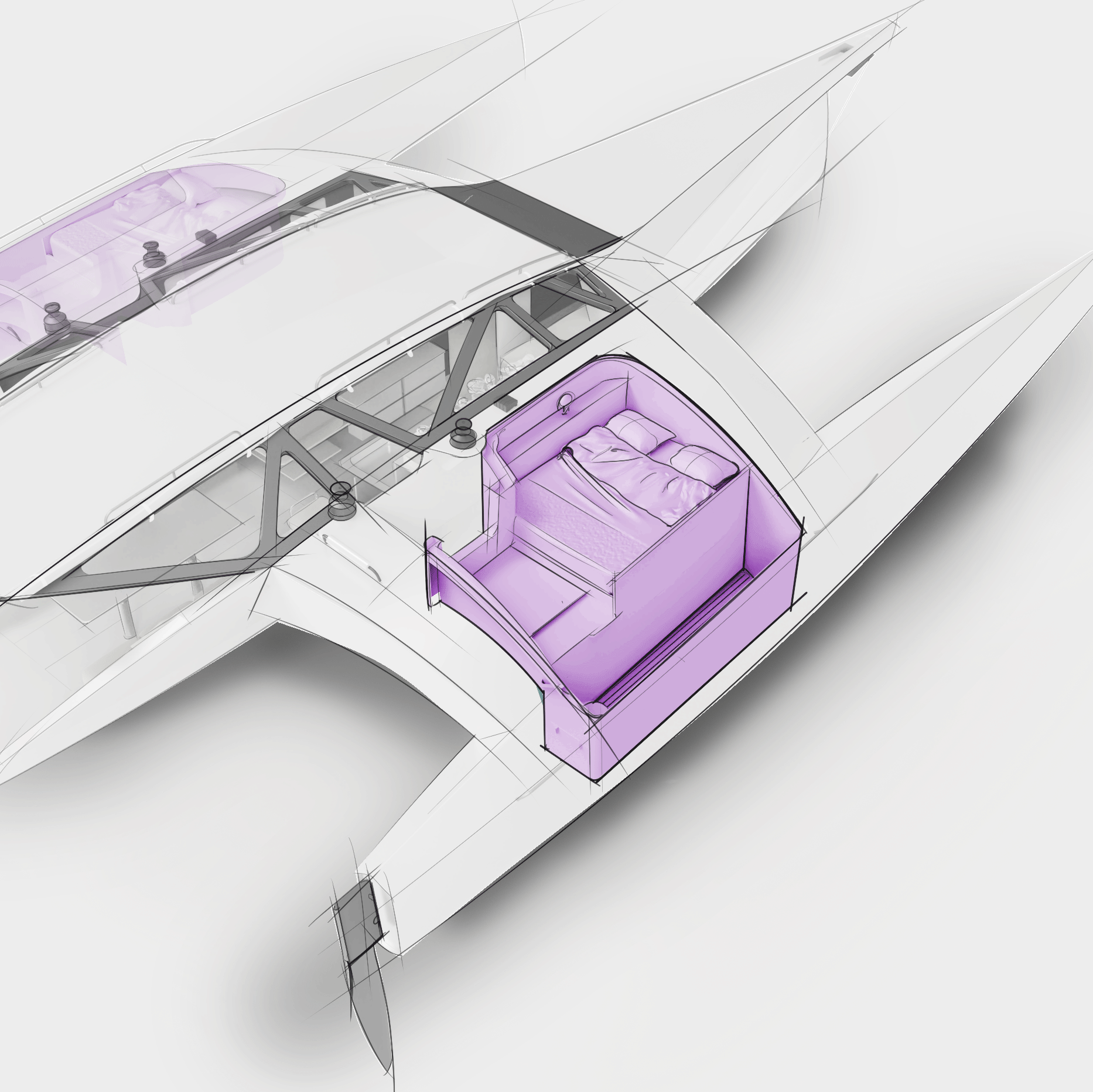 Newing wing room configuration with bed